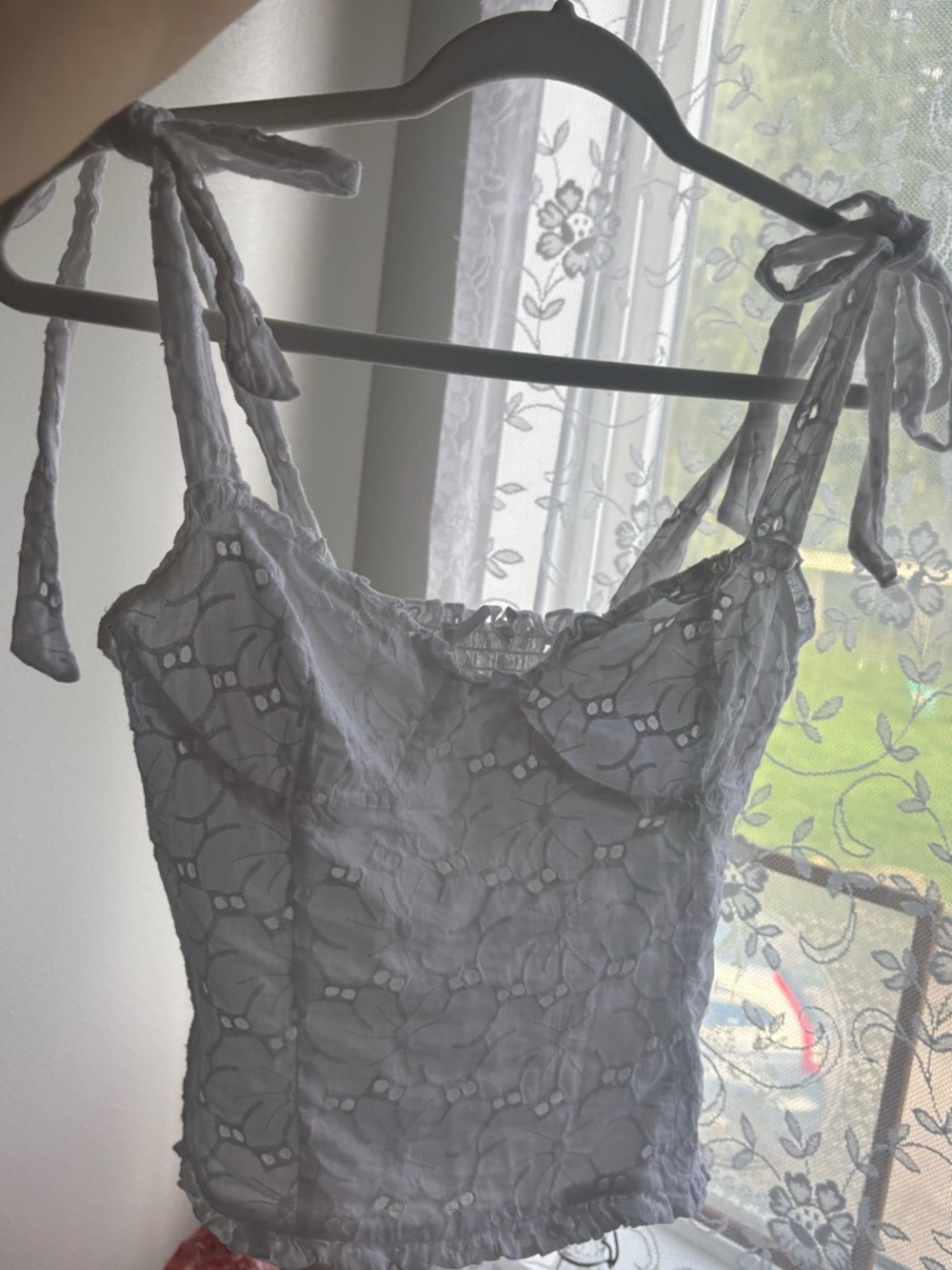 Lush White Eyelet Tie-Shoulder Crop Top